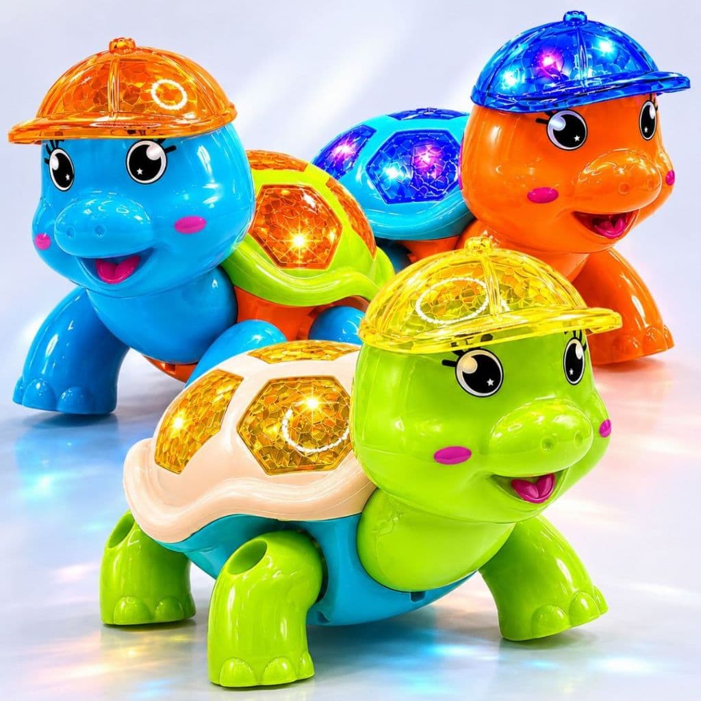 Brinquedo Tartaruga Fujona Elétrico com Luz LED Som e Movimento Automático Infantil Educativo Bebê