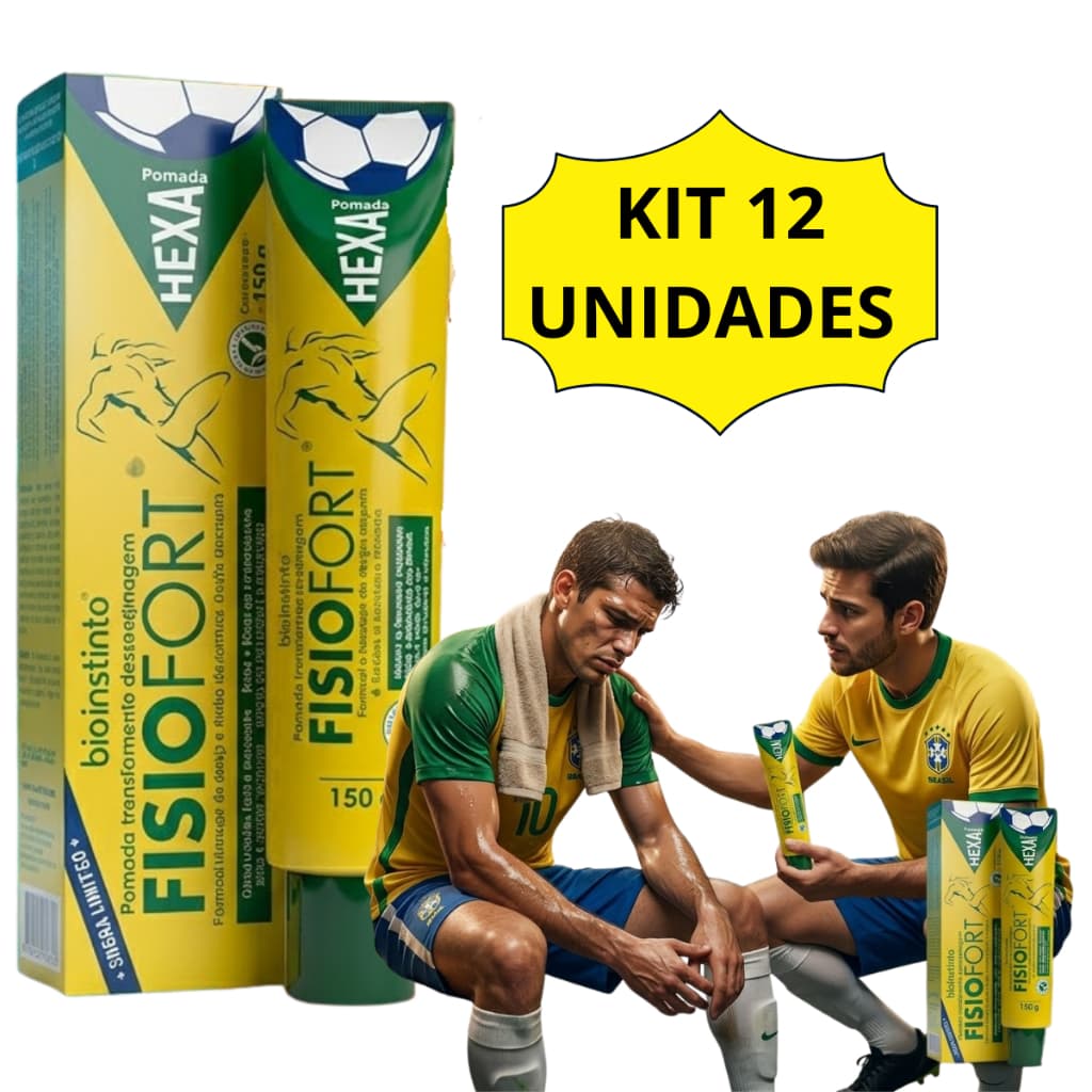 CAIXA 12 Pomadas Fisiofort Hexa Bio Instinto Relaxante Muscular Copa Do Mundo 150g Corporal Massageadora