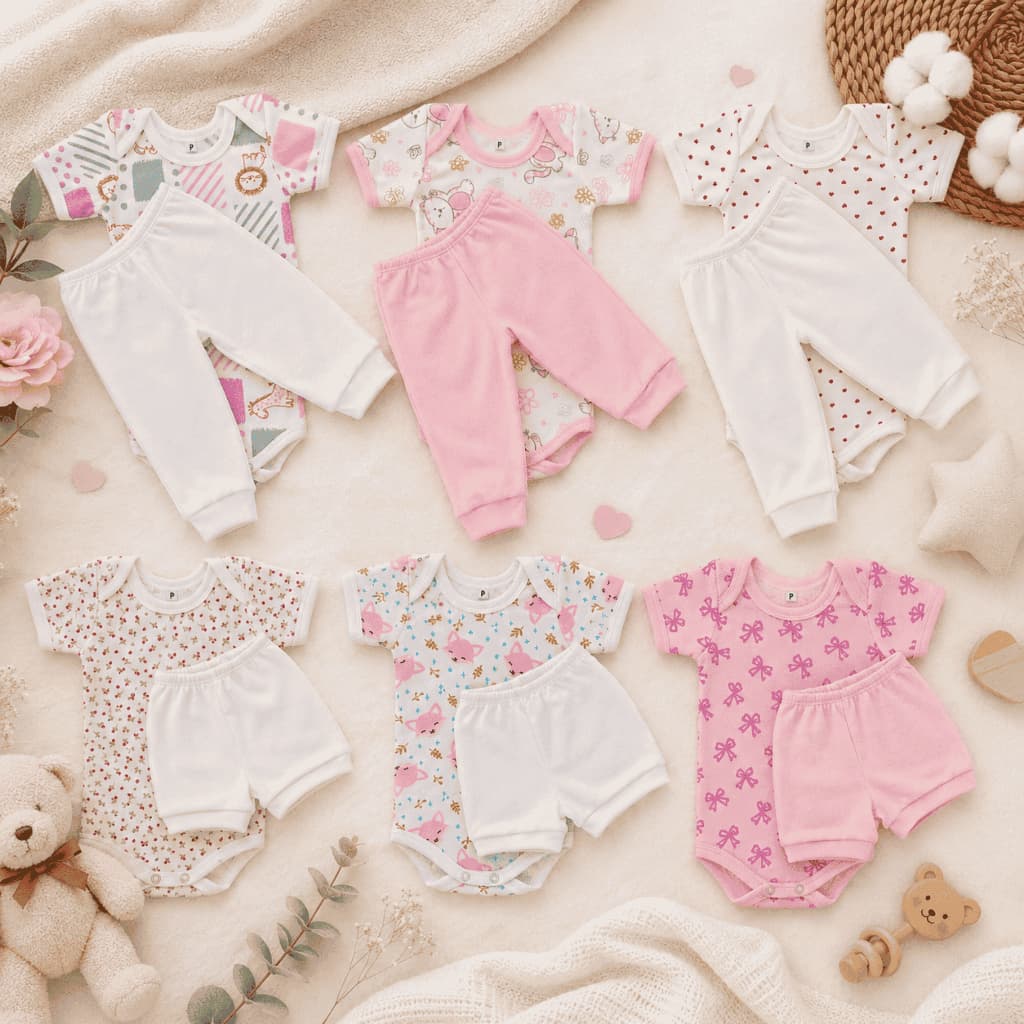 Kit 6 Peças Conjunto De Body Infantil Manga Curta Roupa De Bebe Menina Menino