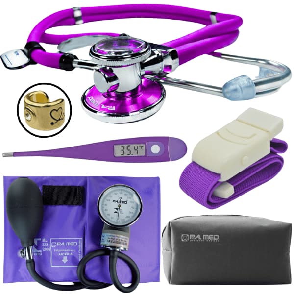 Kit Enfermagem Aparelho de Pressao Arterial Esteto Rappaport Duplo Adulto Pediatrico Pamed
