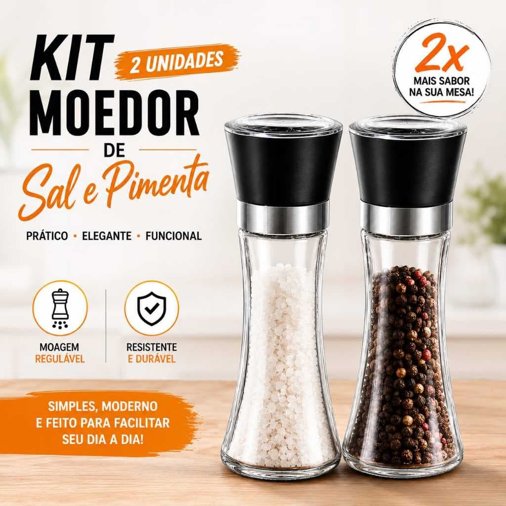 Kit Com 2 Moedor Sal Pimenta Condimentos Porta Temperos De Vidro Não Quebra 2 Moedor De Sal Pimenta