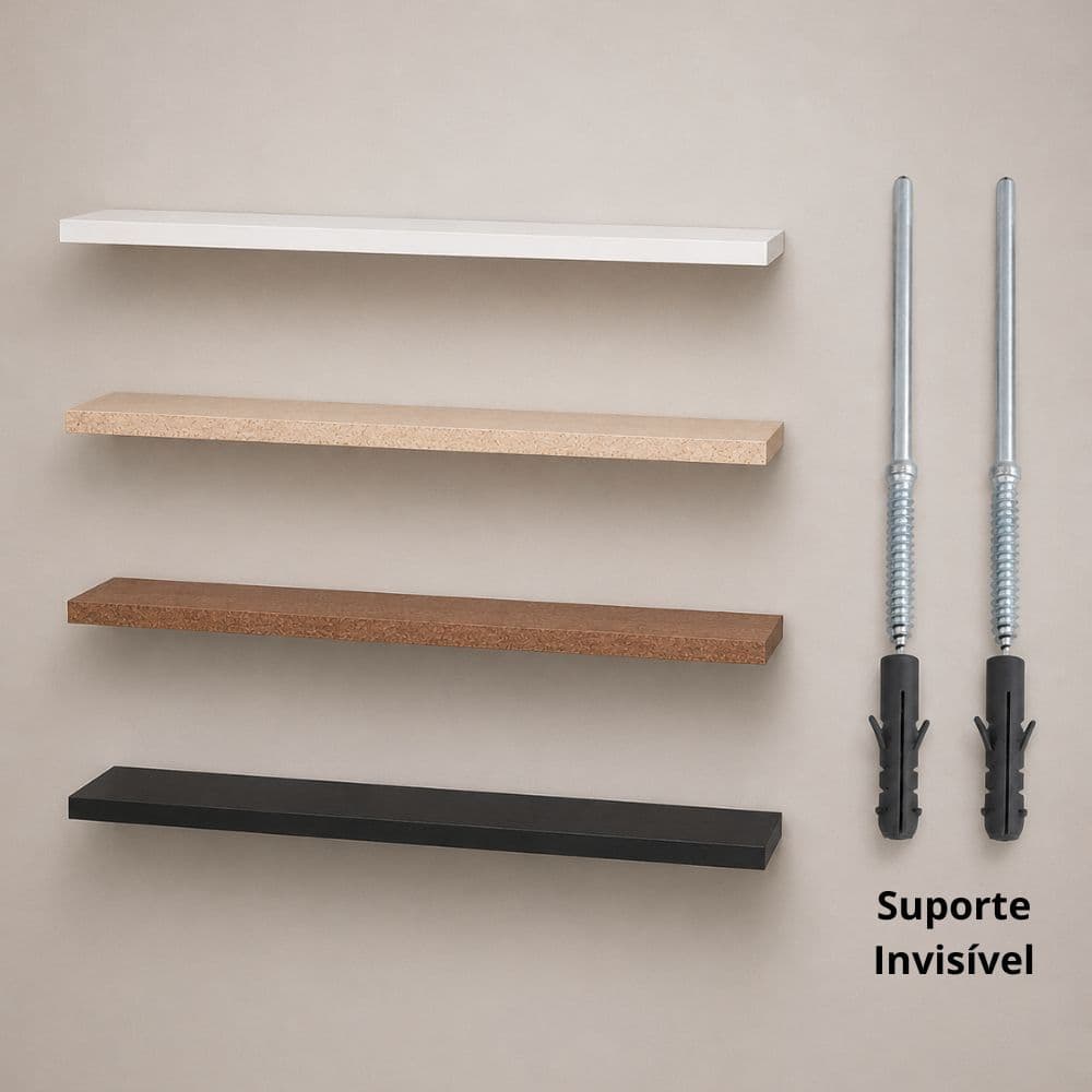 Kit Prateleiras em MDF Parede Sala Quarto Cozinha 15x40/60/80 Suporte Invisível Branca Cru Rustica Preta Alta Qualidade