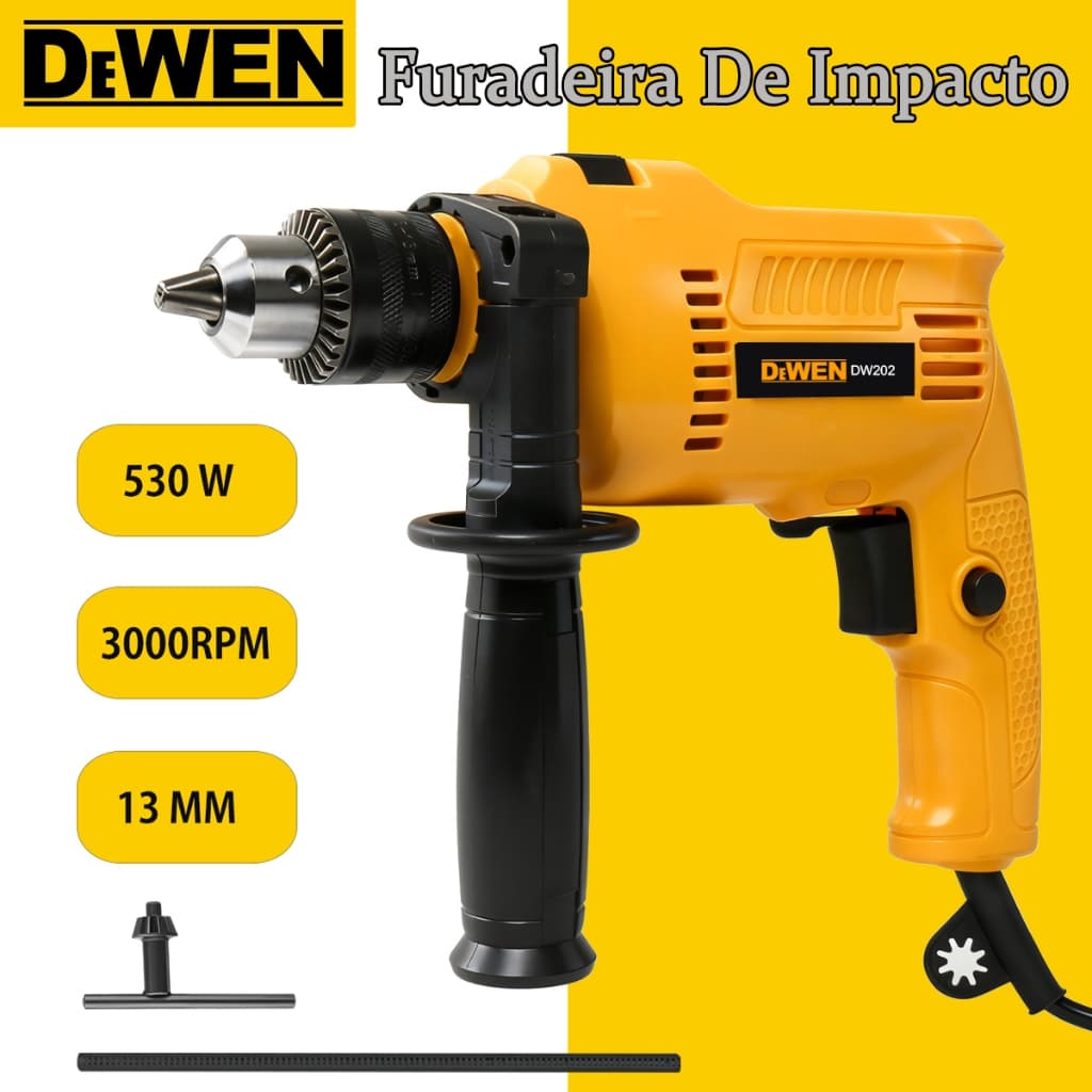 Furadeira com Impacto 13mm DeWEN DW-8013s Potência 530W Parafusadeira Martelete Rompedor