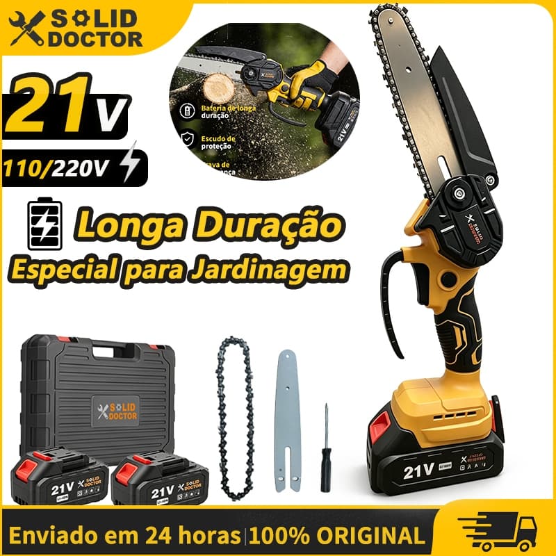 Solid Doctor Mini Motosserra Elétrica 6 Polegadas 21V Sem Fio 2 Baterias Bivolt Com Maleta, Leve