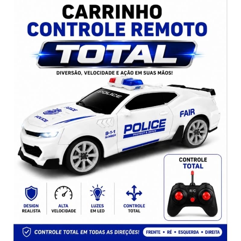 Carrinho controle remoto Police Car controle total