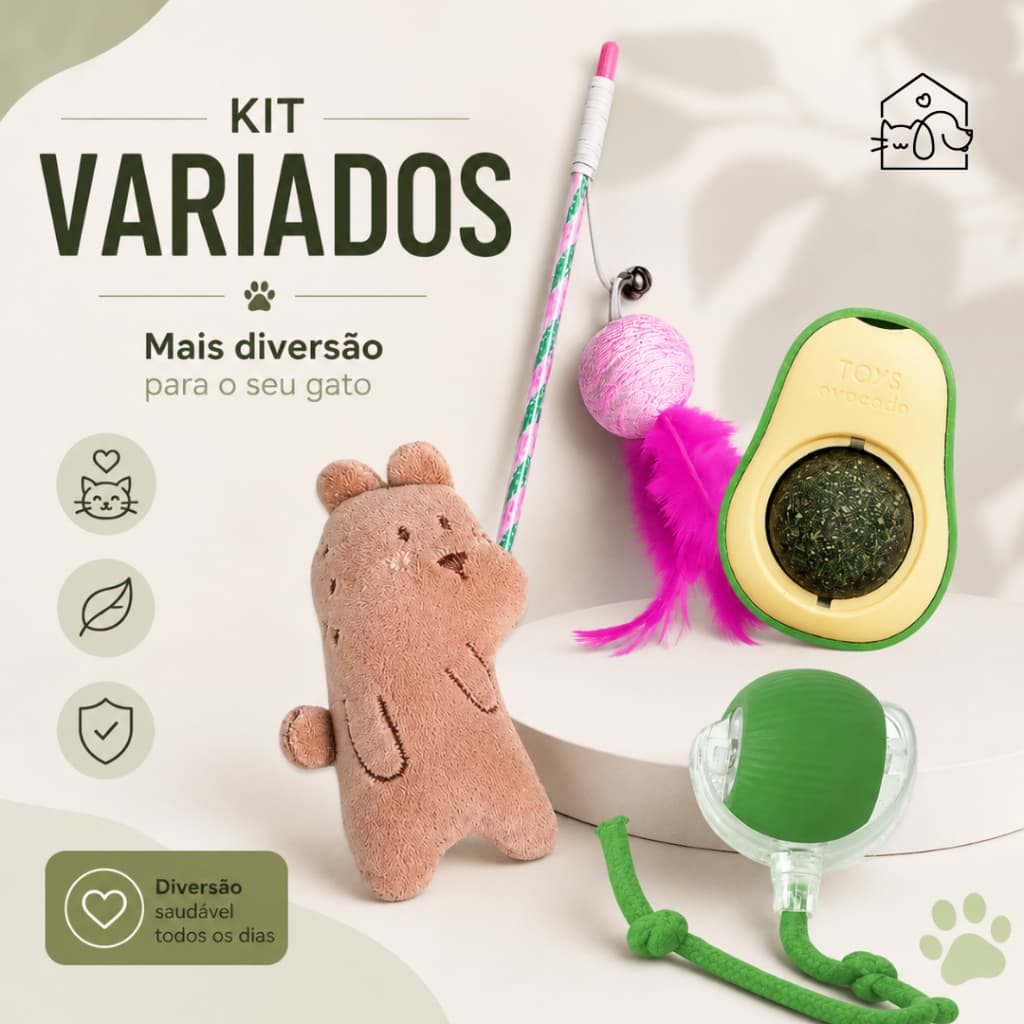 Brinquedos para Gatos Kit Variado com Catnip, Bolinhas e Varinha