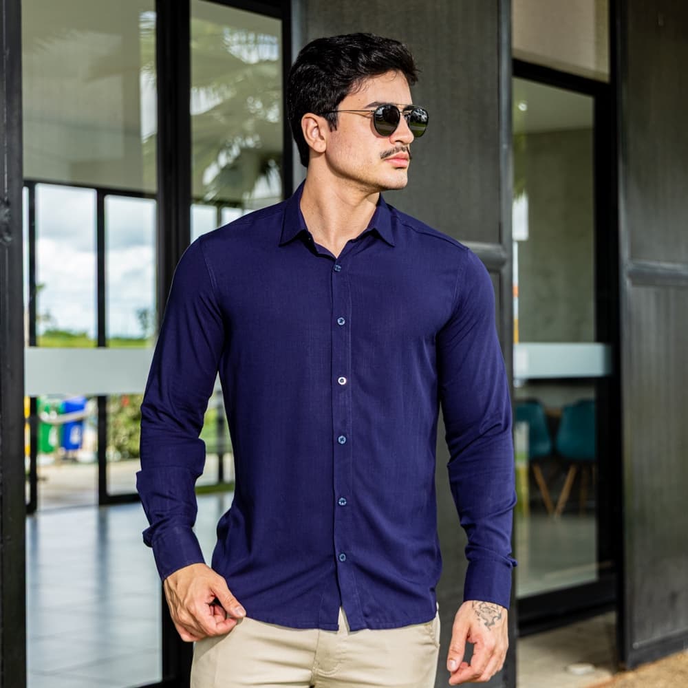 Camisa Social Masculina Manga longa Slim Fit Casual Mega Oferta Linho