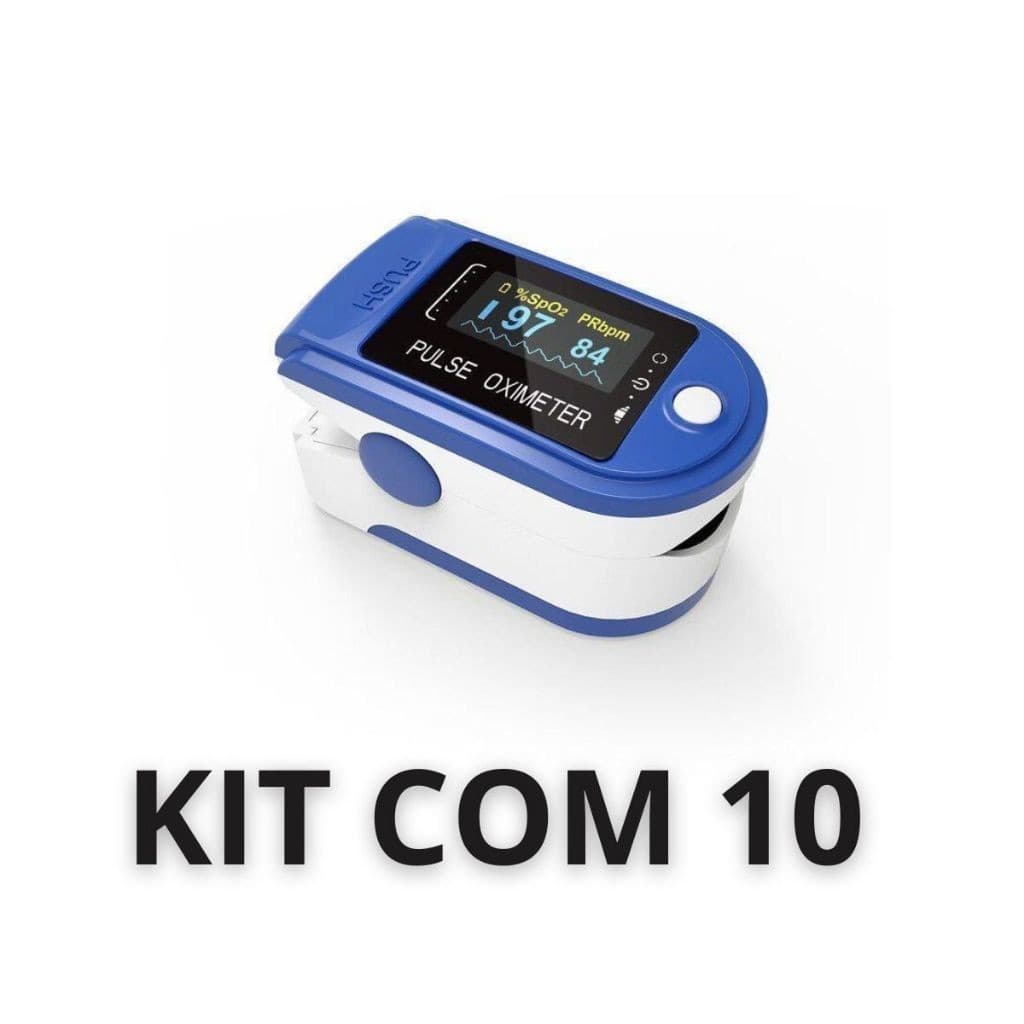 KIT COM 10 Oxímetro de Dedo de Pulso Digital Batimento Cardíaco Monitor de Frequência