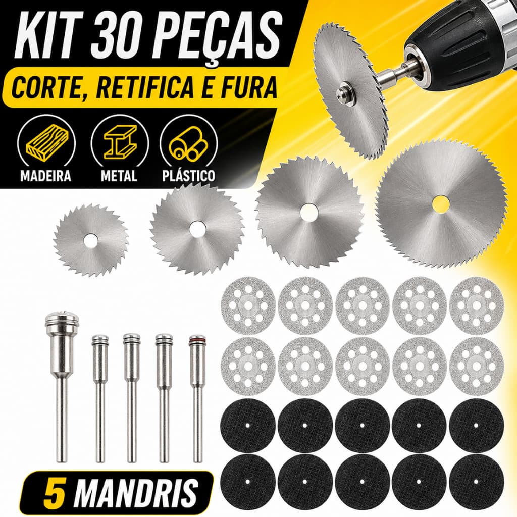 Kit 30 Pçs Disco Serra Circular Madeira Aço - Para Retífica Furadeira Parafusadeira Acessórios Mini Serra Profissionais