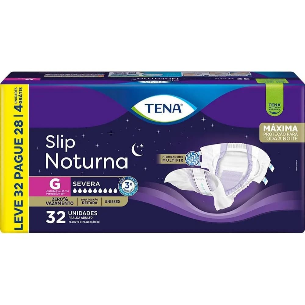 Fralda Adulto Descartável Tena Slip Noturna Grande Com 32 Unidades