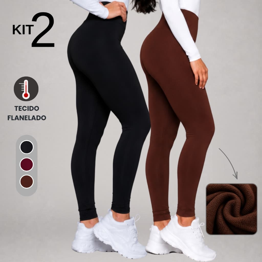 Kit 2 Calça Legging  Térmica Flanelada Forrada Feminina Roupa Casual Inverno Academia Fitness