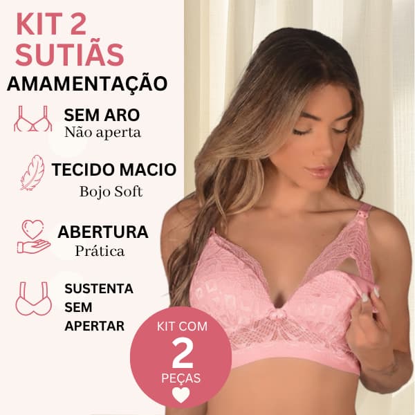 Sutiã Amamentação Kit 2 Com Bojo Sem Aro Confortável Pós-Parto Mamãe e Bebê Enxoval Maternidade