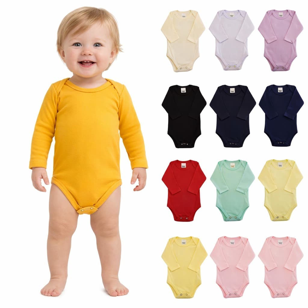 KITS BODY BEBÊ MANGA LONGA IDEAL PARA ENXOVAL PARA MENINO MENINA NEUTRO RN AO G LISO VARIAS CORES