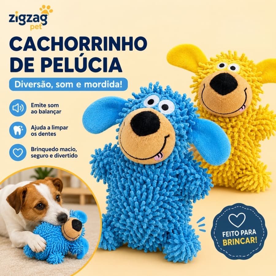 Brinquedo de Pelúcia para Cachorro com Som ao Balançar Mordedor Interativo Antiestresse