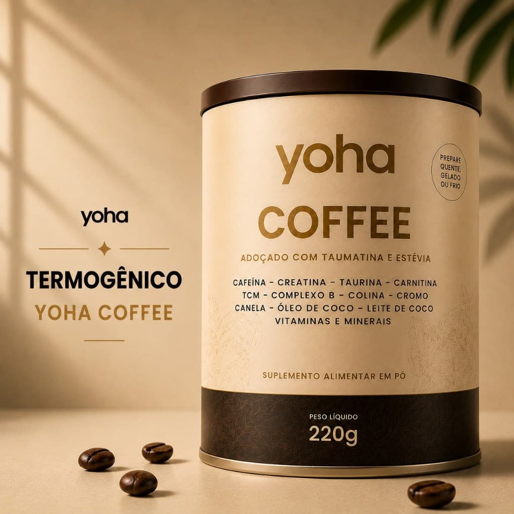 Café Termogênico com Creatina Cafeína Taurina Carnitina TCM Yoha Coffee 220g Energia Foco Pré-Treino Camila Loures