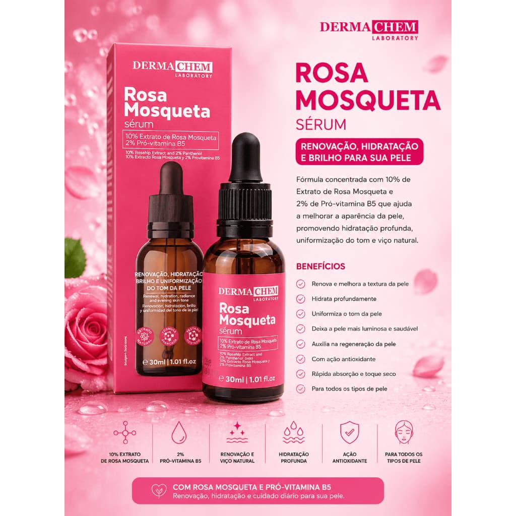 Sérum Facial Rosa Mosqueta Nutritivo Regenerador Anti-Idade Cicatrizes 30ml Dermachem