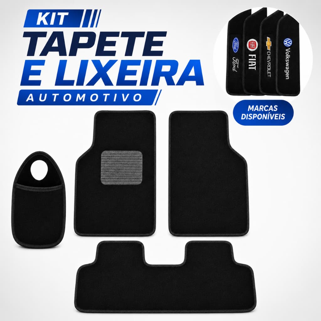 Tapete + Lixeira Automotiva Organização para Interior do Veículo Feito de Carpete Várias Marcas