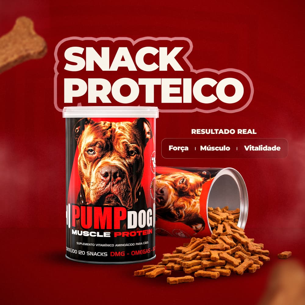 Pump Dog Muscle Protein Snack Funcional para Cães Saudáveis com Vitaminas Aminoácidos Ômegas BCAA