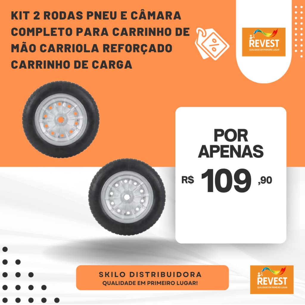kit 2 Rodas Pneu E Câmara Completo para Carrinho De Mão Carriola Reforçado Carrinho de CargaS