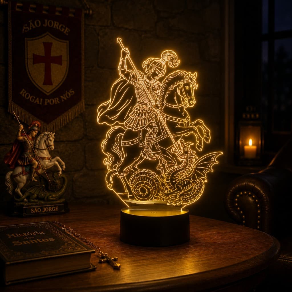 Luminária Led 3d | São Jorge Santo Padroeiro | Abajur Presente Criativo Decoração Multicores