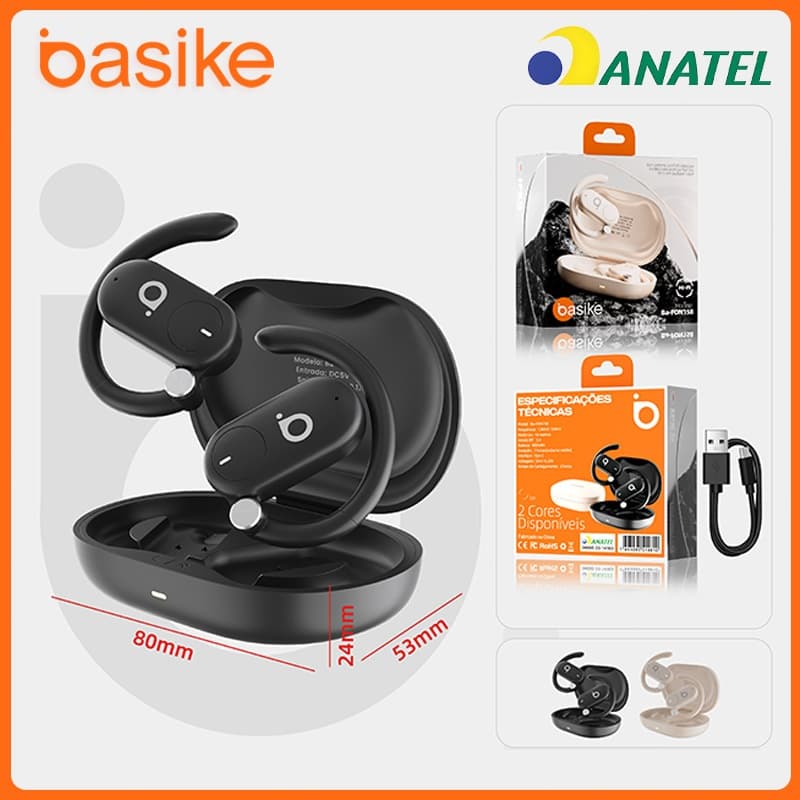 Basike Fone Bluetooth 5.4 sem fio ENC 40H，fone de ouvido OWS esportivo HiFi Com microfone，FON158
