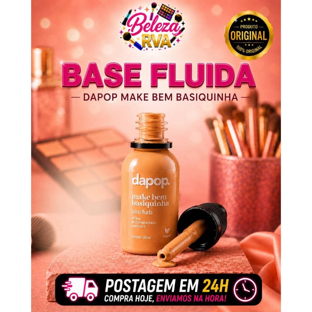 Base Líquida Dapop Make Bem Basiquinha 30ml Alta Cobertura Natural Oil Free Vegana
