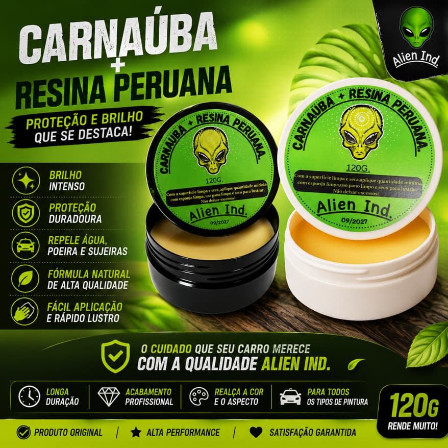 Kit 02 Ceras Alien ind Automotiva Lataria e Plástico Carnaúba Brilho e Revitalização