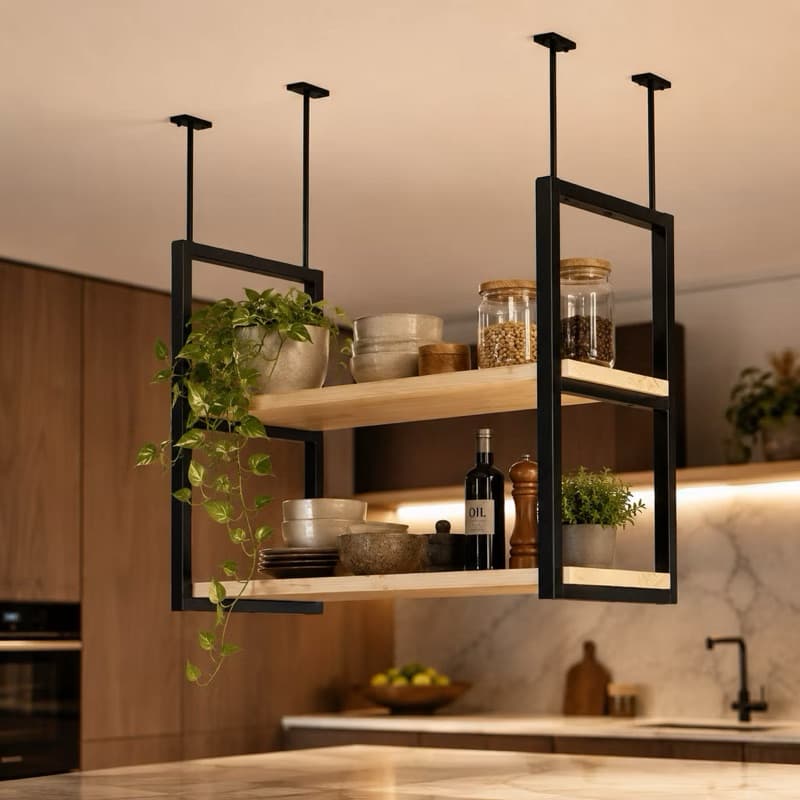 Prateleira 3 Suportes Duplo Estilo Industrial Parede Teto 60x28 cm Versátil Decoração Multiuso Forte