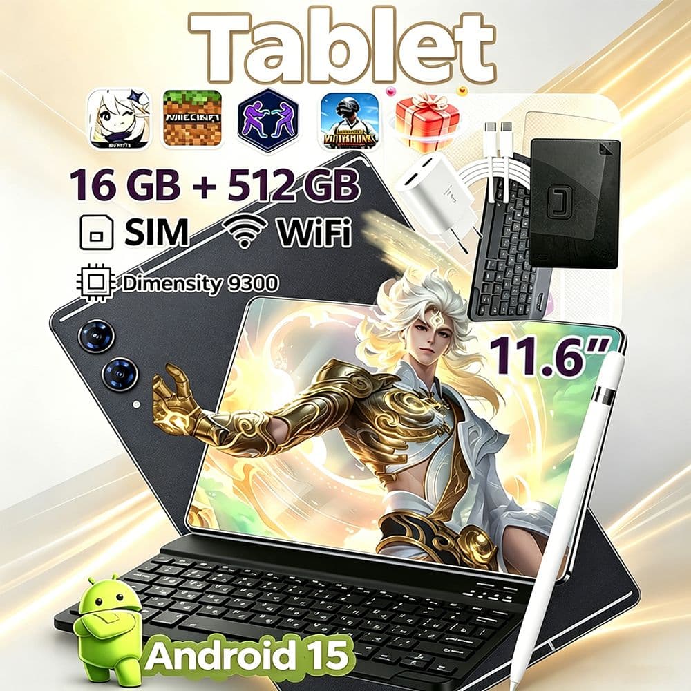 11.6” Tablet Galaxy S13 Ultra with Keyboard + Mouse, 16GB RAM, 512GB, Android 13, 48MP Camera,Adequado para jogos e trab