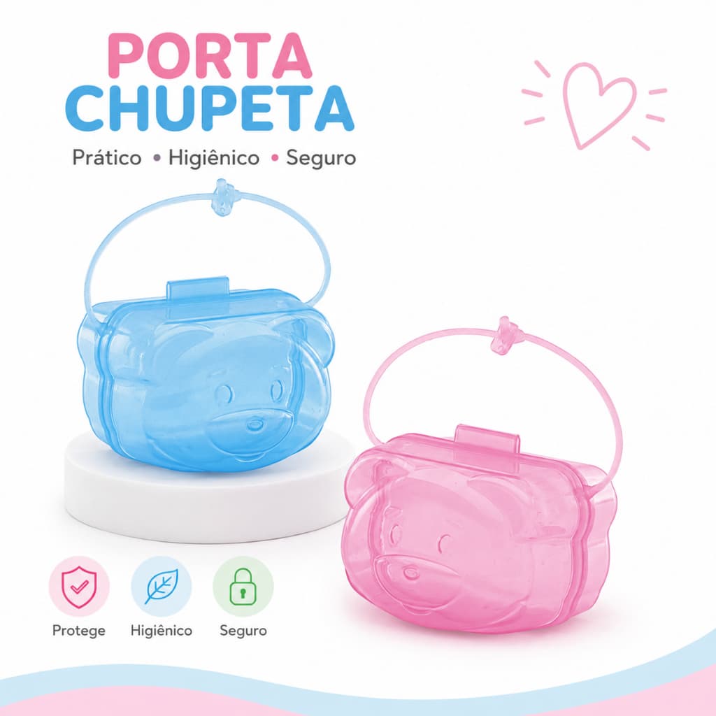 Porta Chupeta Ursinho com Alça Protetor para Chupeta Infantil Bebê Rosa Higiénico e Portátil