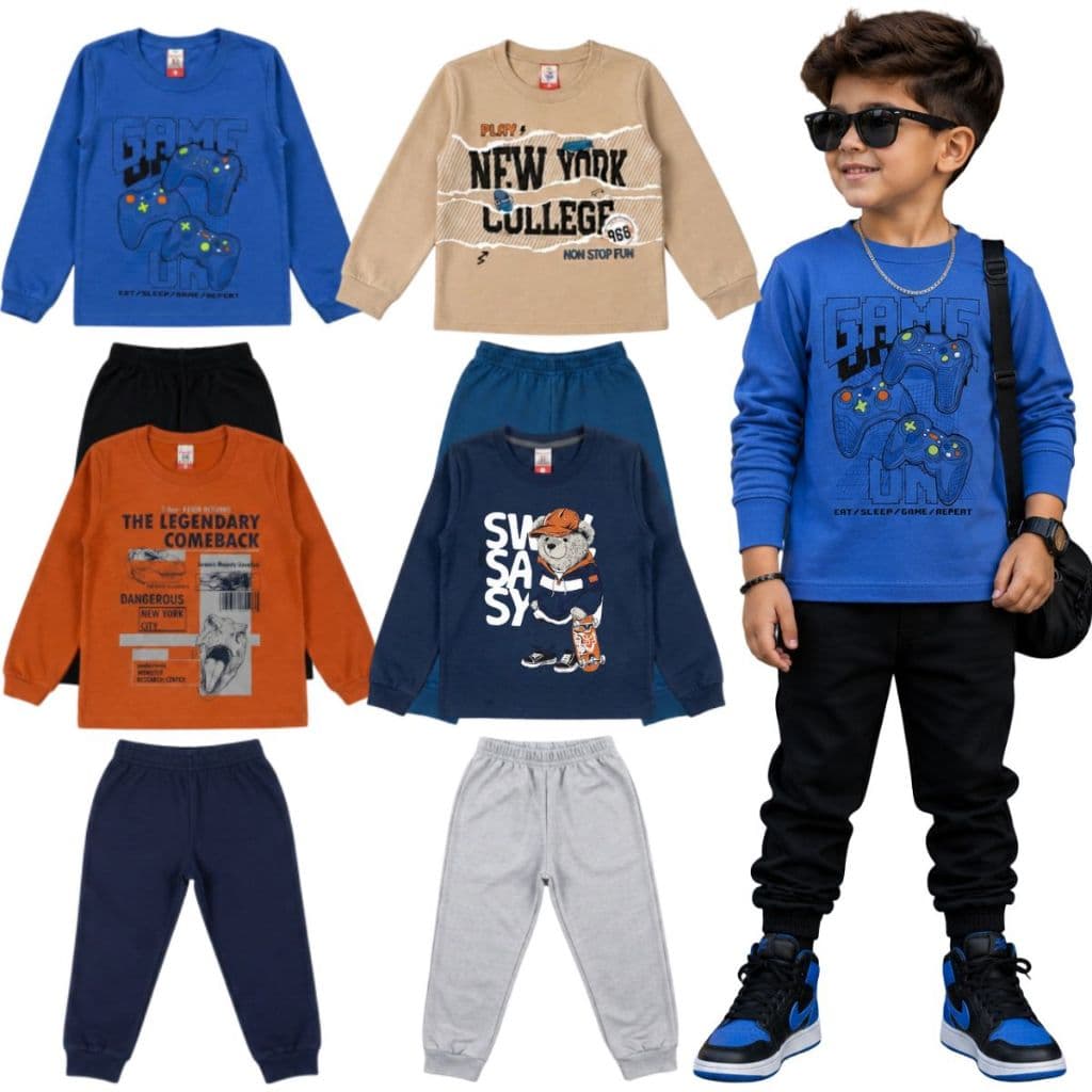 Conjunto Moletom Infantil Menino | Peluciado | Casaco + Calça de Moletom do Tamanho 01 ao 08 Anos