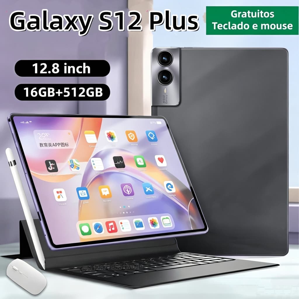 【Teclado e mouse gratuitos】Tablet Galaxy S12 Plus 12,8 polegadas 12000mAh 16GB+512GB Android 5G Gaming Tablet