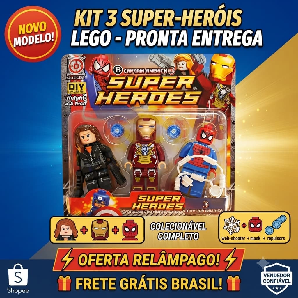 Kit Bonecos Super Heróis Tipo Lego – Homem Aranha + Homem de Ferro + Espiã – Mini Figuras Compatível Blocos de Montar