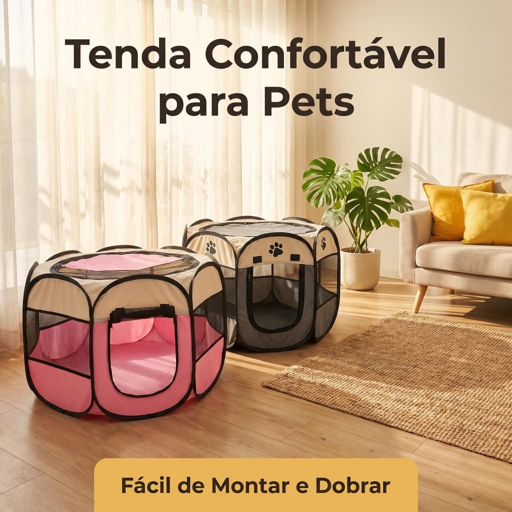 Casinha Portátil para Pets Rosa e Cinza 3 Tamanhos S/M/L