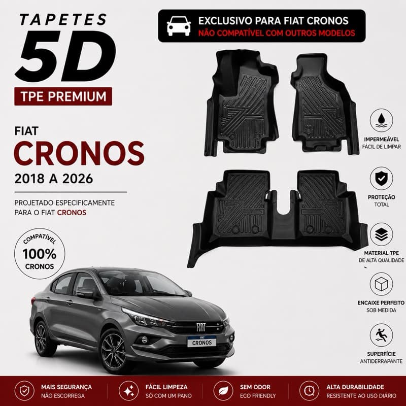 Tapete Bandeja Automotivo TPE 5D Sob Medida FIAT CRONOS  – Resistente, Lavável e Antiderrapante ✨
