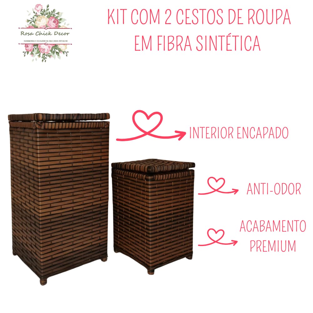 Kit 2 Cestos Roupeiros Organizadores Roupa Suja Brinquedos Banheiro Quarto 30x30x55 + 24x24x40