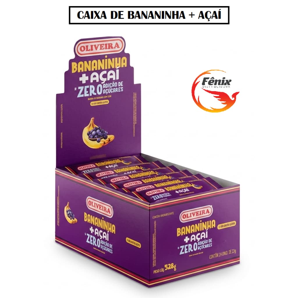Bananinha Açaí Zero Açúcar Barra 22g - Caixa 24 Un.- Energia Saudável Nutritivo Sem Glúten Natural