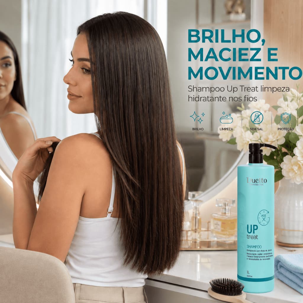 Shampoo Up Treat Duetto 1L Rosa de Jericó Limpeza Hidratante Para Cabelos Danificados Sem Sal Profissional