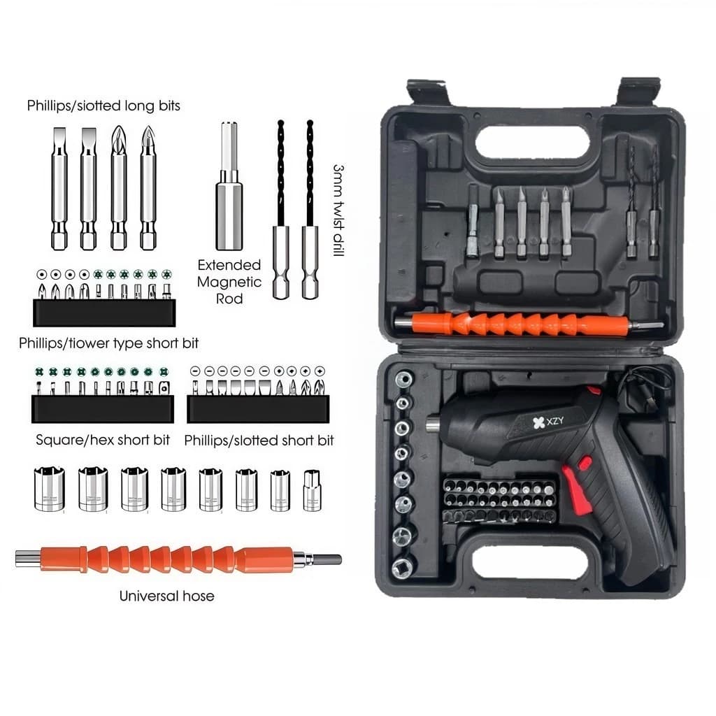 Kit Parafusadeira Elétrica/Furadeira 48 Peças À Bateria Sem Fio Carregador Usb Portátil Leve 2