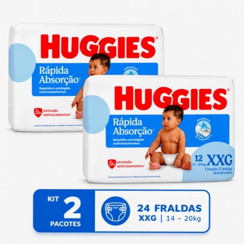 Kit 2 Pacotes de Fraldas Descartáveis Huggies Tripla Proteção - 24 unidades