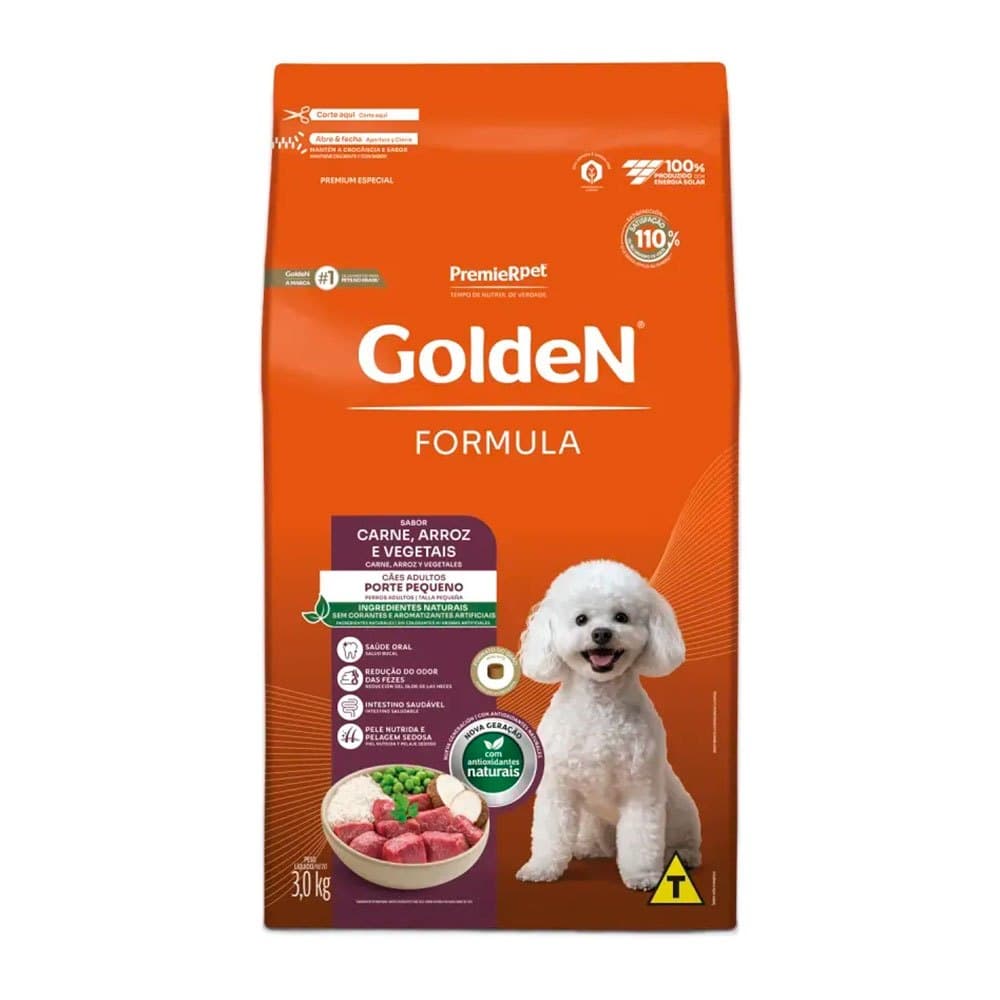 Ração Golden Formula Mini Bits Cães Adultos Raças Pequenas Carne e Arroz 3kg