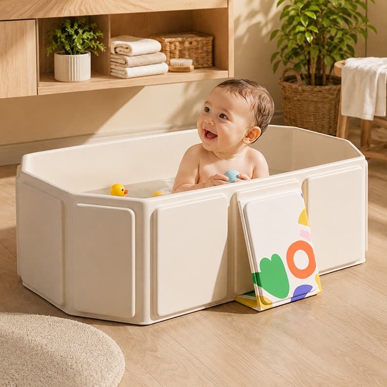 Banheira Infantil Dobrável Grande Plus para Bebê Portátil Compacta Mantém Água Morna Fácil de Guardar