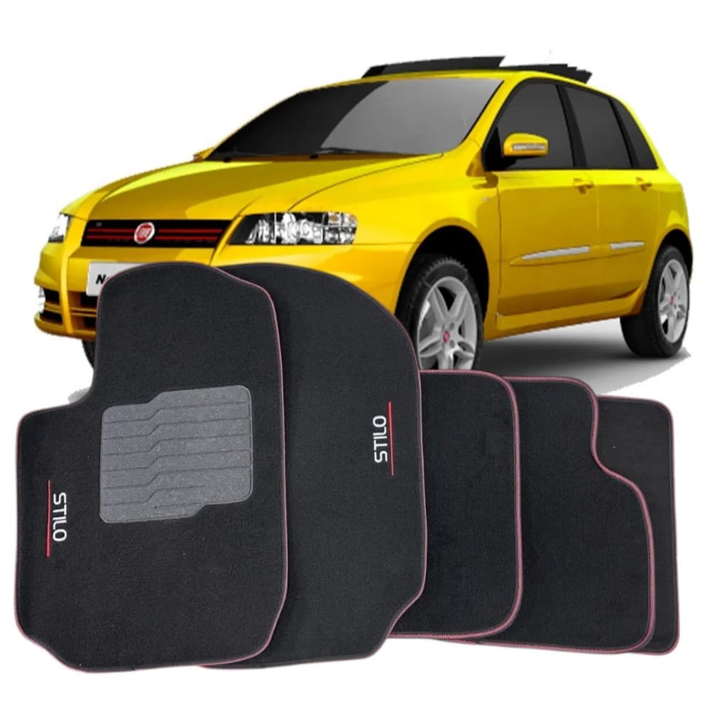 Jogo Tapete Automotivo Adaptável Bordado Personalizado Fiat Stilo 2003 A 2010 5 Peças