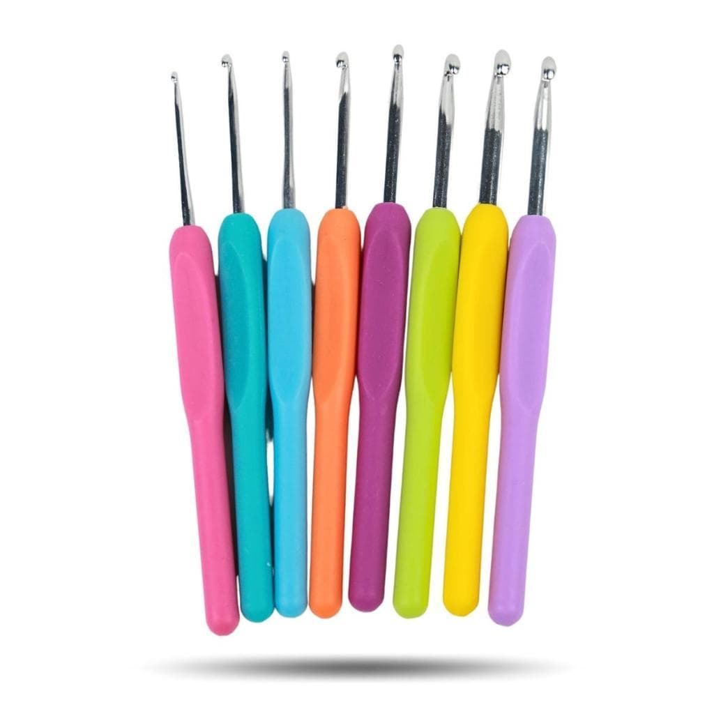 Kit Agulhas De Crochê Com 8 Unidades Cabo Plástico Colorido Para Barbante E Linha