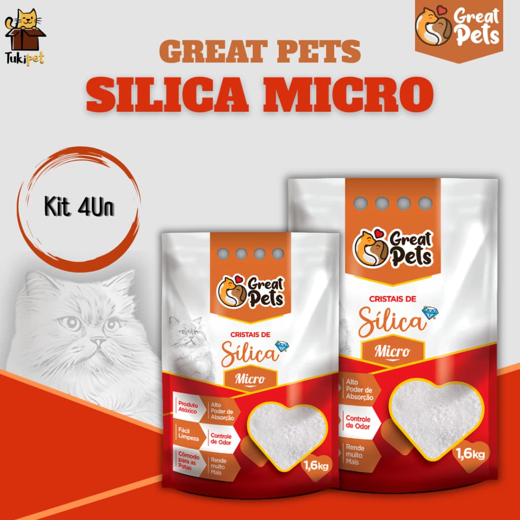 kit 4un Areia Sanitária Para Gatos Pet Anti Odor Micro Cristais de Sílica Fina Great Pets 1,6kg
