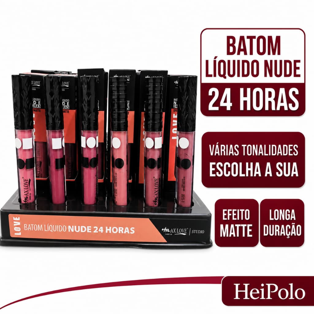 Batom Líquido Nude 24 Horas Max Love Efeito Matte Longa Duração – Várias Cores