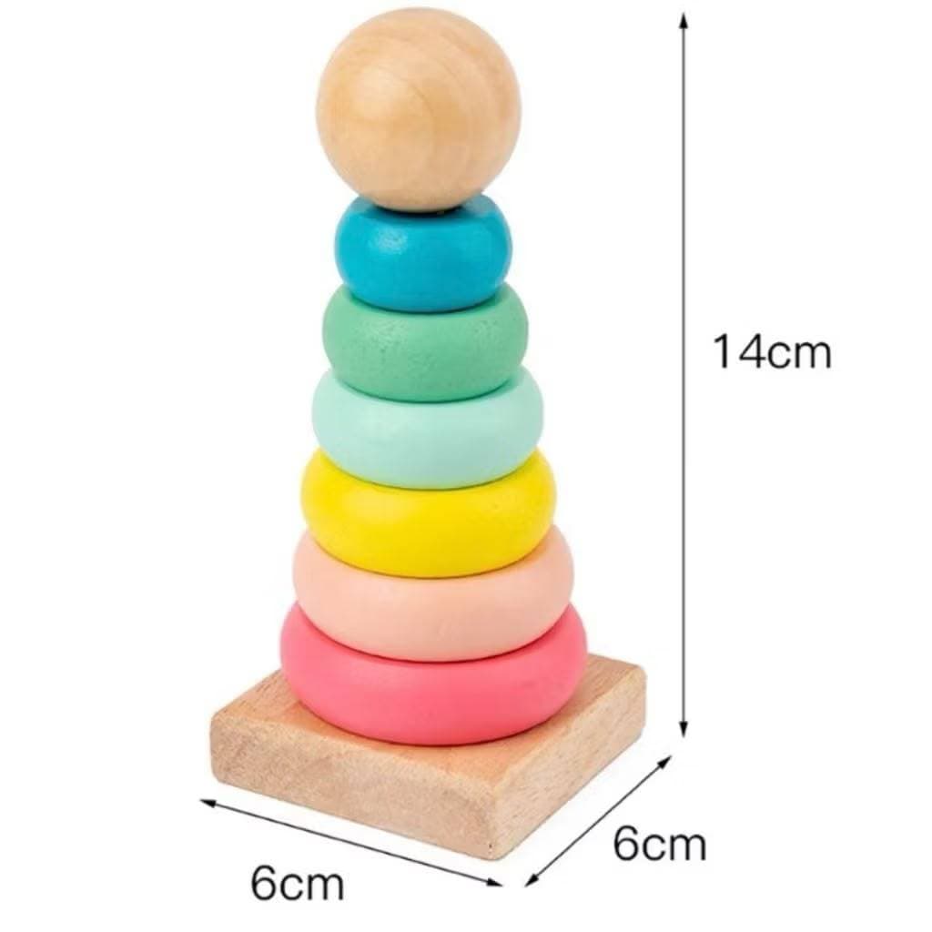 Torre de Empilhar Montessori em Madeira Brinquedo Educativo Infantil Coordenação Motora +12 Meses