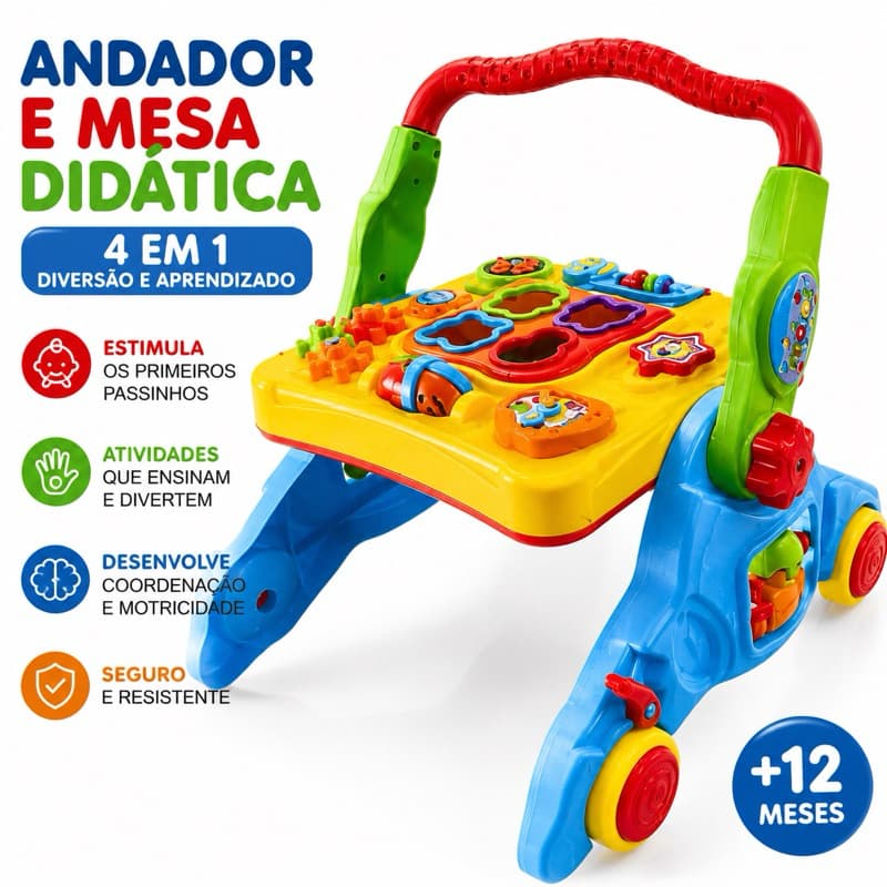 ANDADOR BEBÊ INFANTIL Didático Com Som Educativo 4 em 1 Vira Mesa Musical