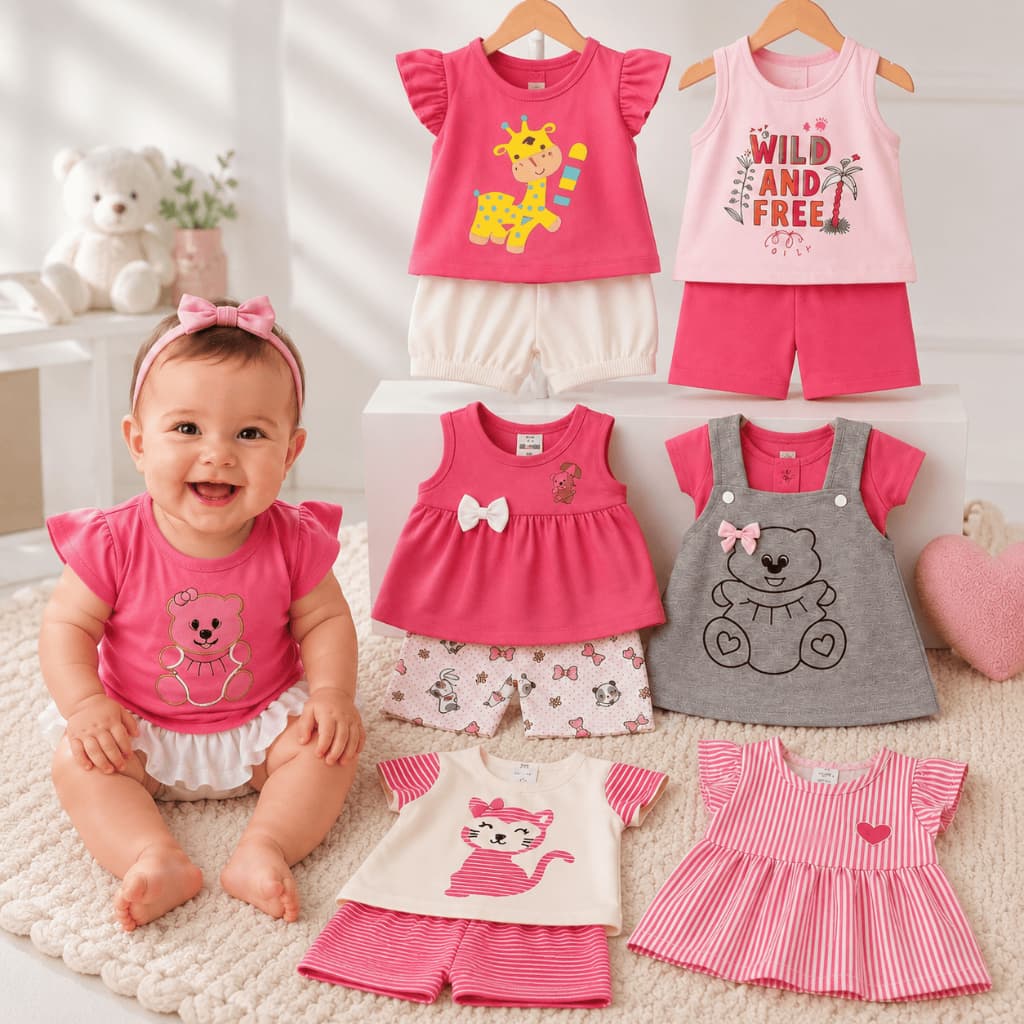 Kit 6 Peças Menina Bebê Infantil Peças de Roupas Inverno Infantil Fashion Short Blusa Algodão