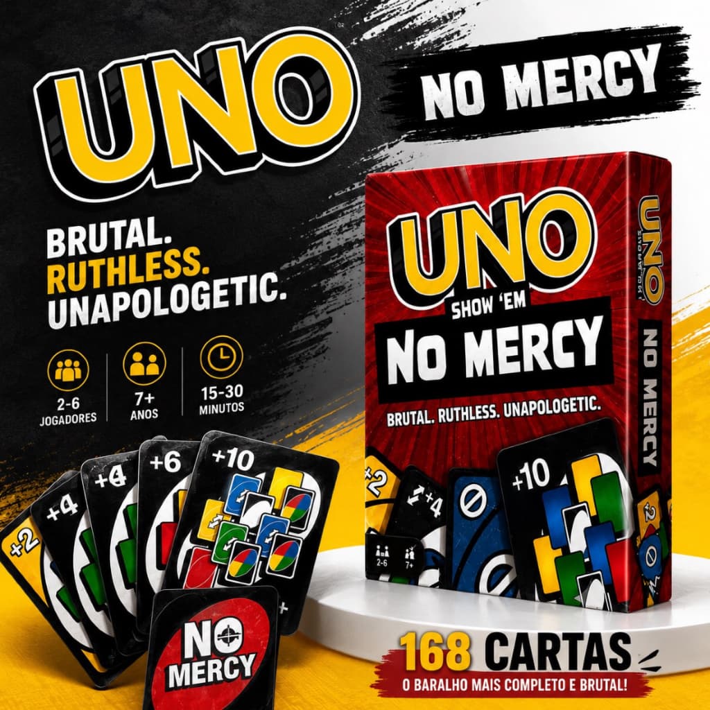 Jogo de Cartas Uno No Mercy - Sem Piedade - 168 Cartas - Para Família e Amigos - Alta Qualidade - Genérico